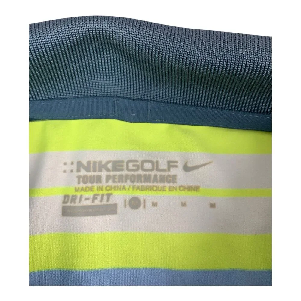 Nike Golf Dri-Fit Polo Shirt, Tour Performance, Green Blue Stripes Men's Medium